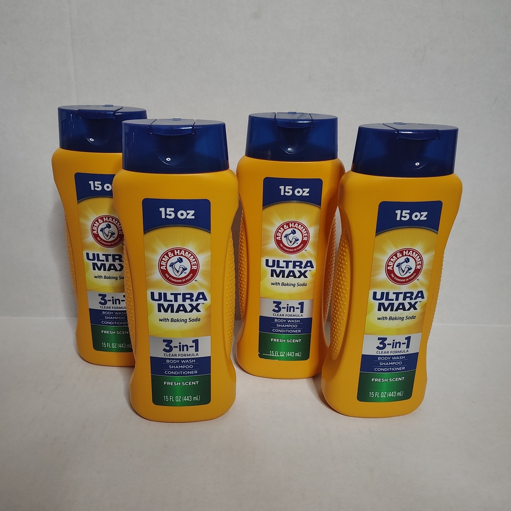 4 Arm & Hammer Ultra Max 3-in-1 Body Wash Shampoo Conditioner Fresh Scent 15 oz.